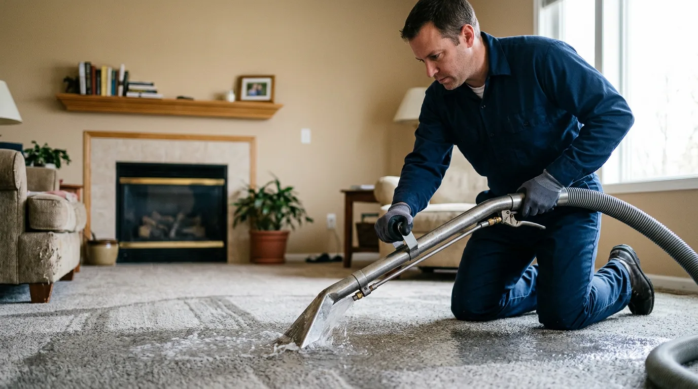 Water damage restoration technician working near Newark, NY